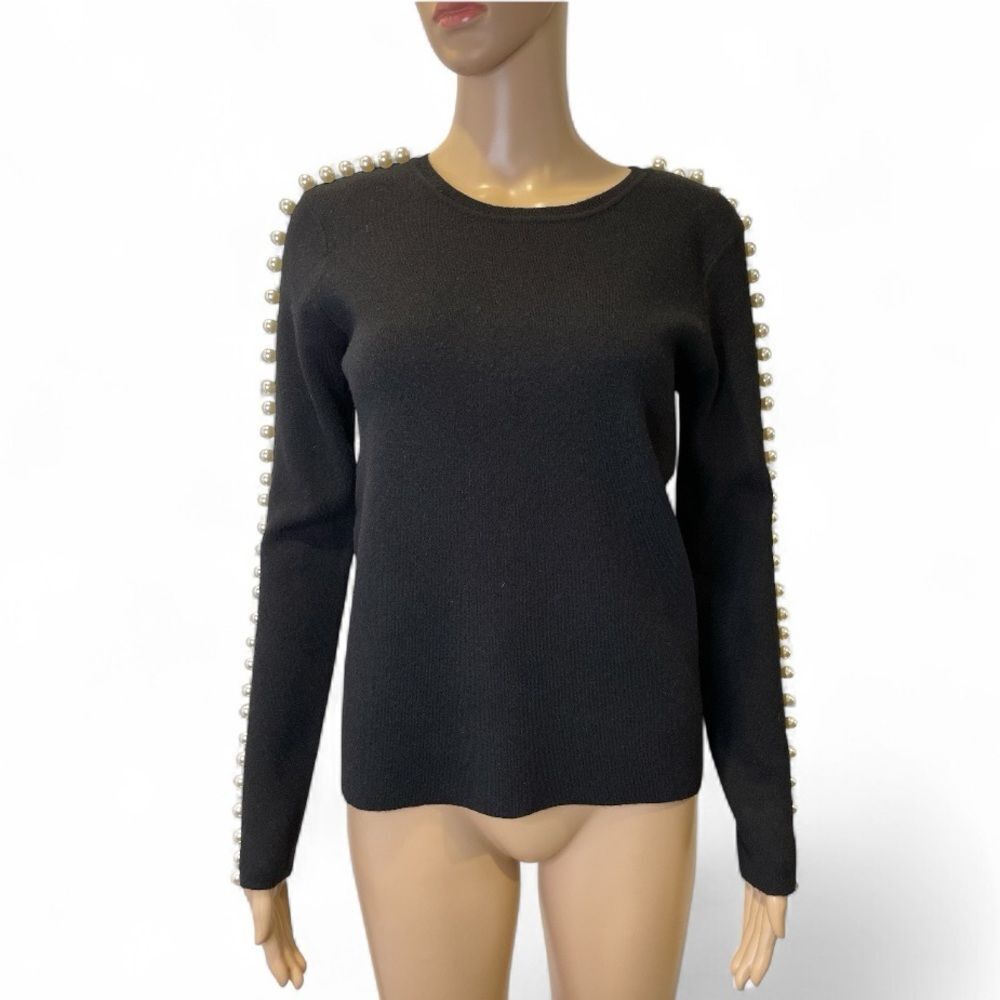Endless Rose Black Sweater with Pearl Embellishments Size S